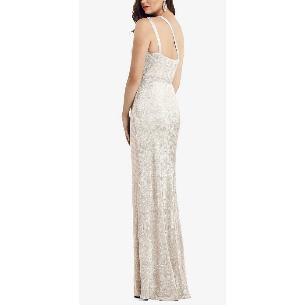 NWT Dessy Formal Maxi Dress One Shoulder TWIST METALLIC GOWN Rose Gold Size 0 - Picture 2 of 11